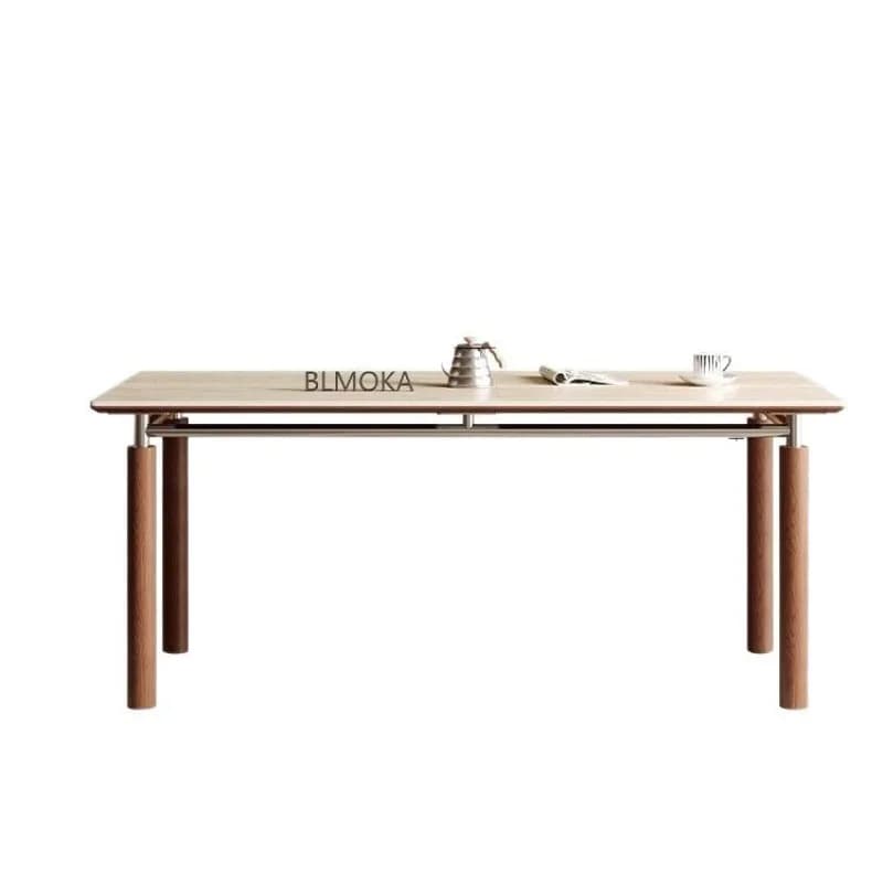 Rock slab dining table and chair combination, travertine antique stainless steel ash wood solid wood rock slab dining table