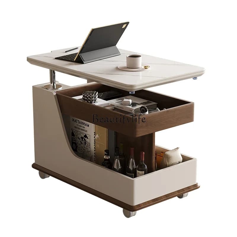 FGMedieval rock slab coffee table living room household small apartment movable multi-functional lifting sofa side table