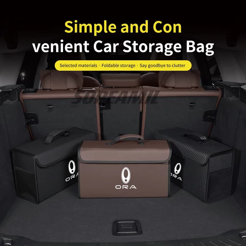 For Great Wall ORA iQ Good Cat GT Funky Cat Ballet Cat EV Flash Car Trunk Leather Storage Box Foldable Stowing Tidying Bag