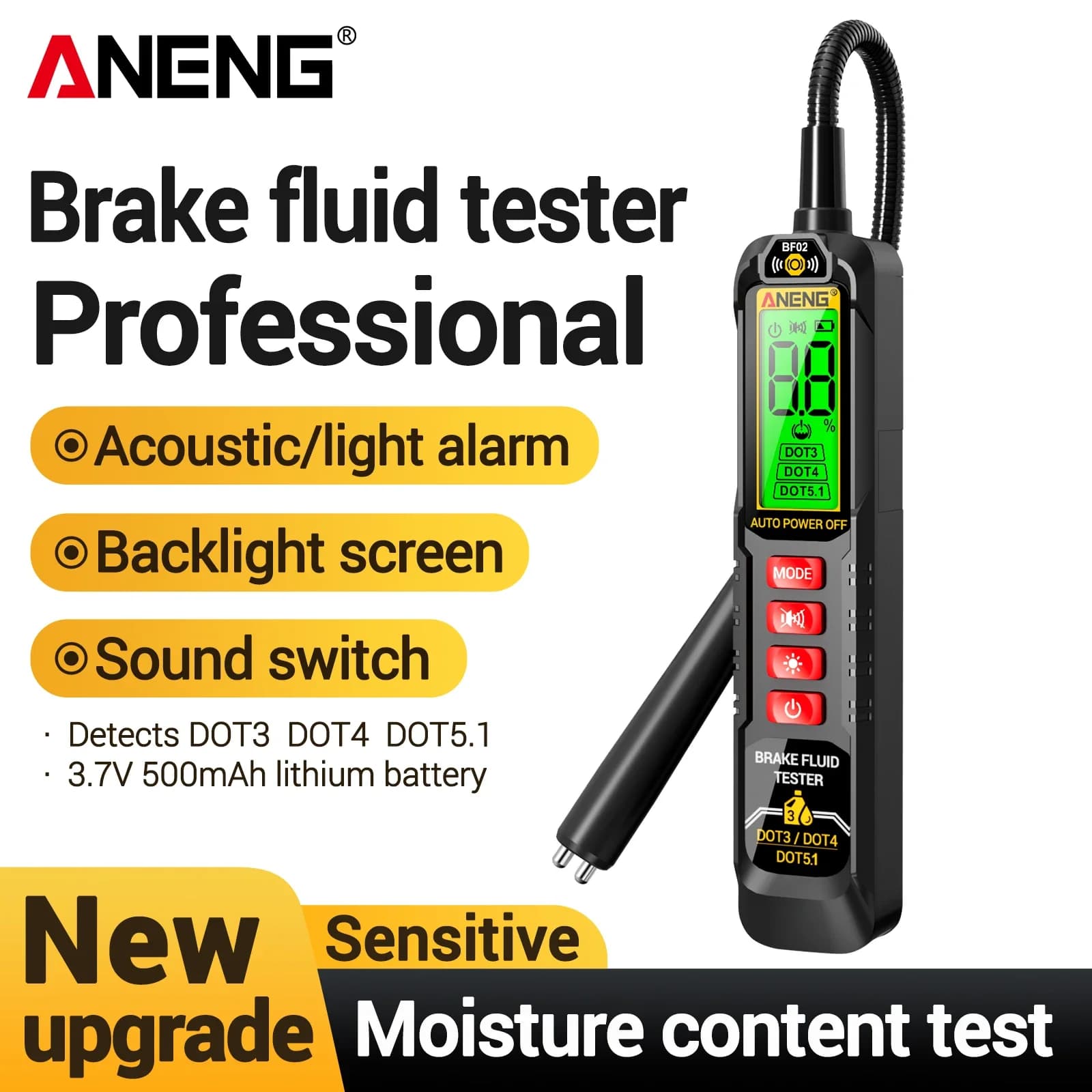 ANENG BF02 Household Automotive Repair Brake Oil Tester with Moisture Content Sound and Light Alarm Car Maintenance Testing Tool