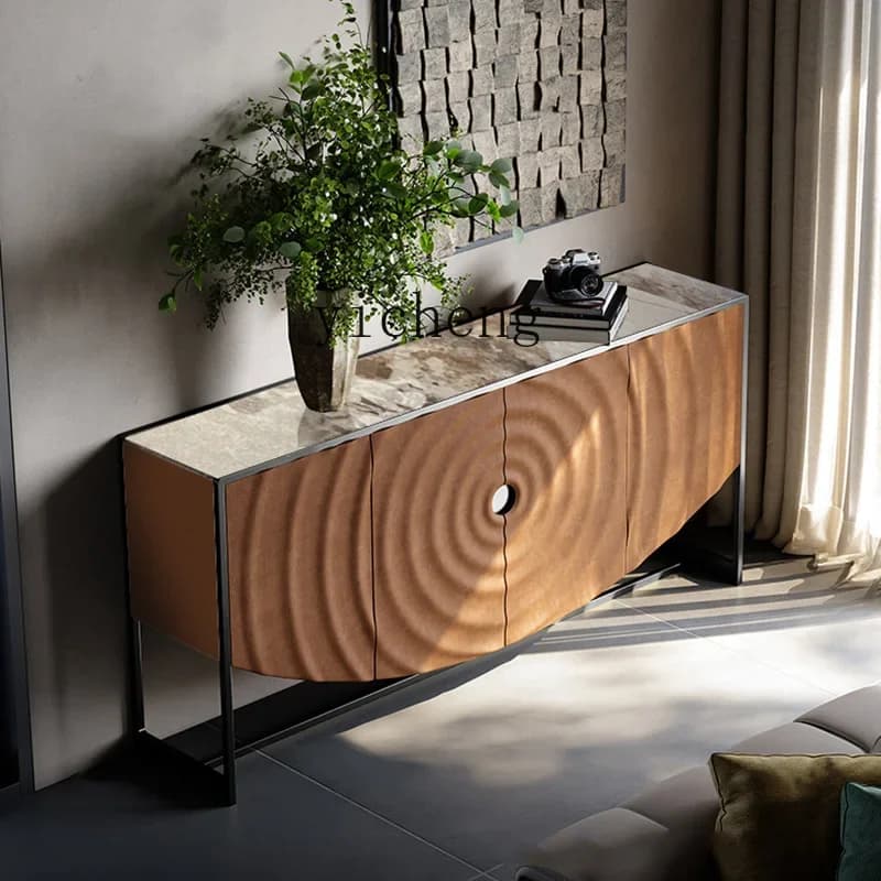 X5-18  entrance cabinet whole house matching natural luxury stone art dining side cabinet ripple entrance table