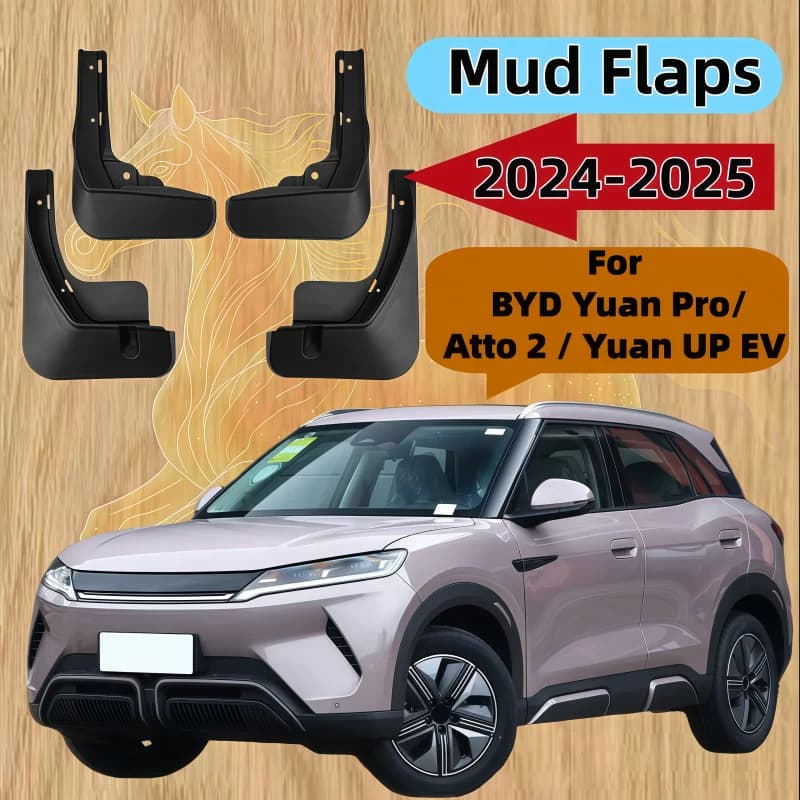 ABS Mud Flaps Splash Guards Mudguards Fenders Car Accessories For BYD Yuan Pro Atto 2 Yuan UP EV 2024-2025Front Rear Waterproof