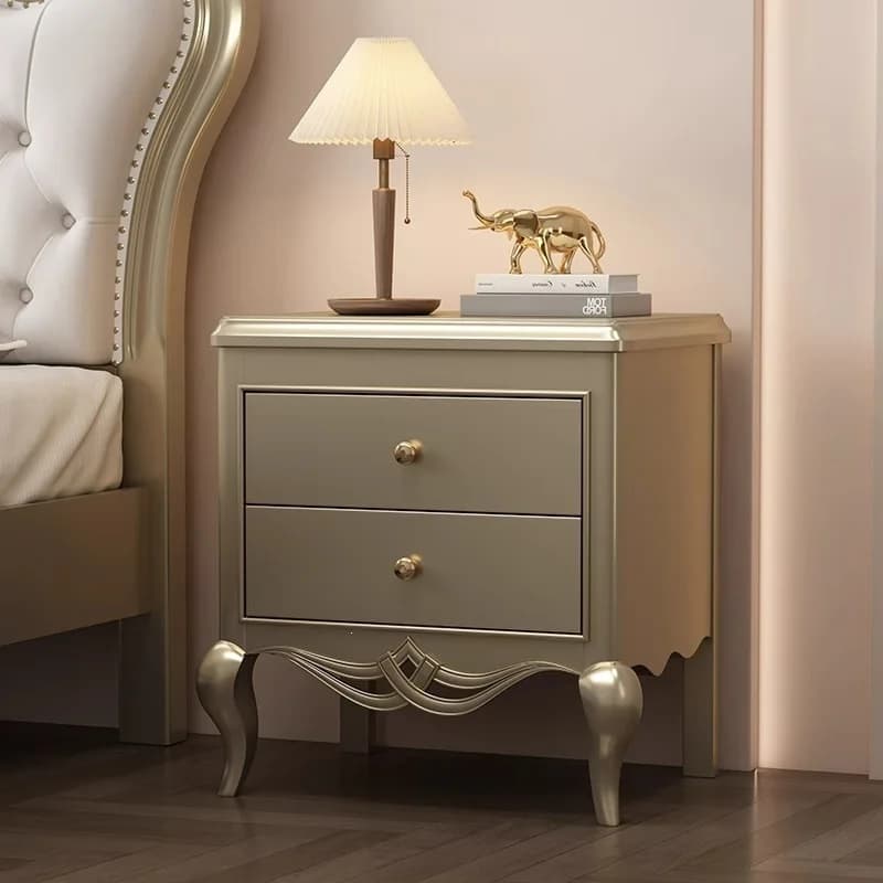 HYS American bedside table baking paint French light luxury European minimalist bedside cabinet solid wood modern simple locker