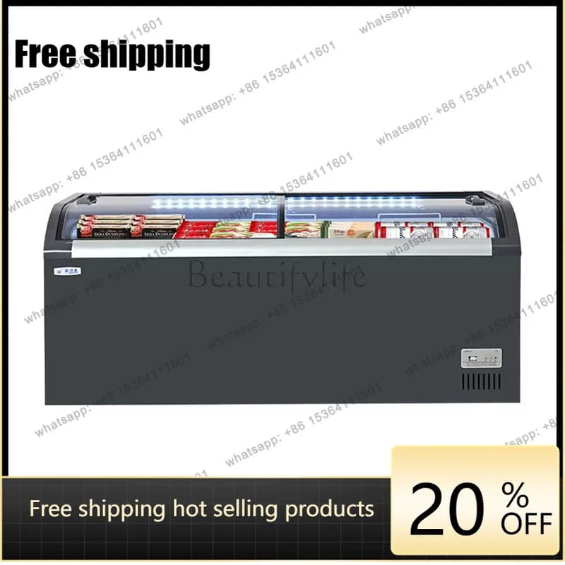 LSdisplay fresh-keeping cabinet commercial double door combination supermarket transparent glass sliding door ice cream cabinet