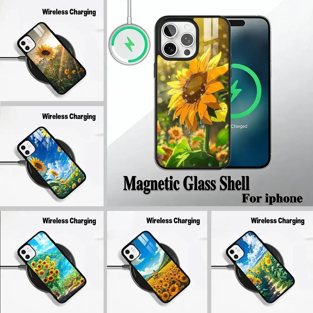 Sunflowers Printed Matte Wireless charging phone case compatible with iPhone 17/16/15/14/13/12/11