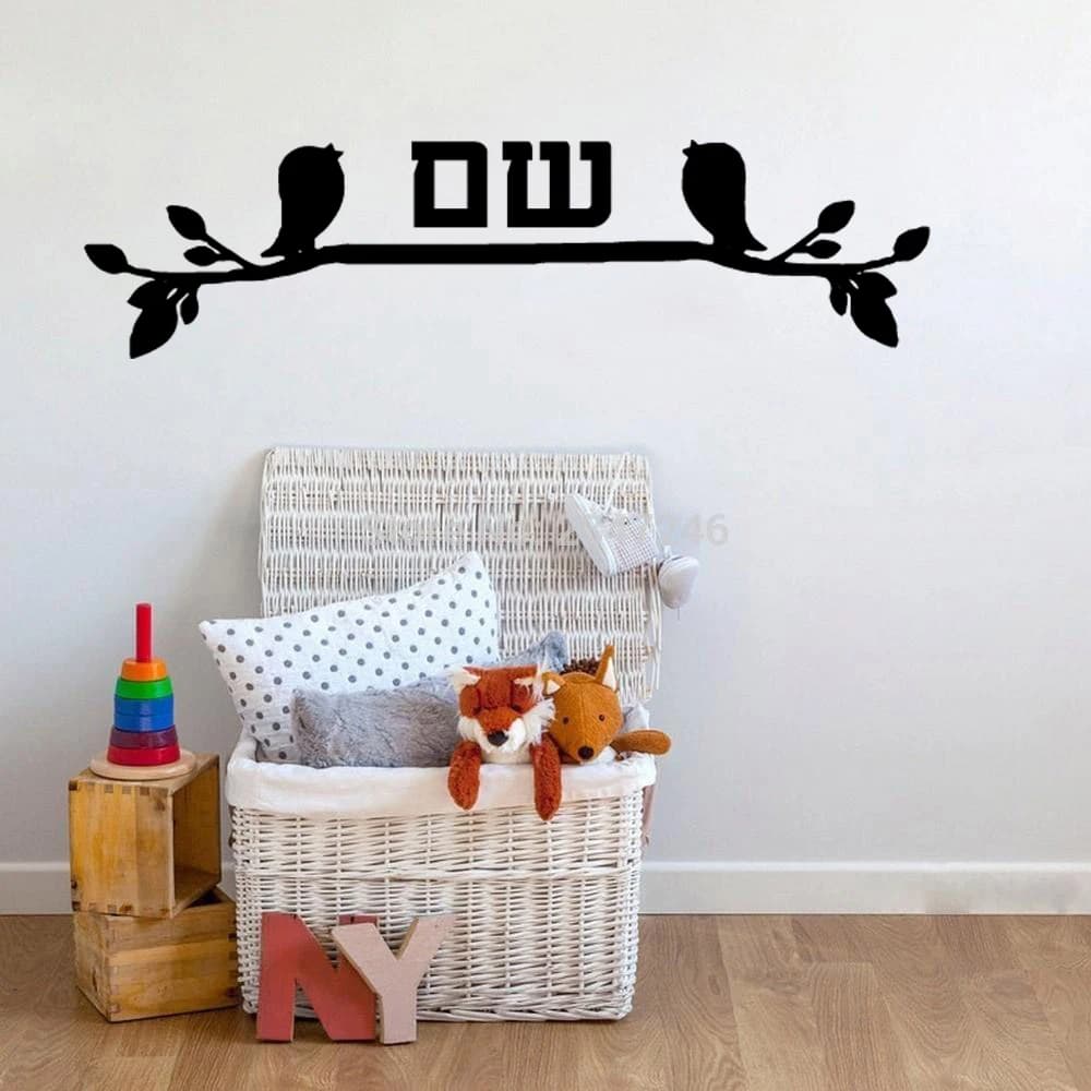 1 pc nice Custom Door Sign in Hebrew Family Name cute Birds Design Doorplate waterproof Wall Stickers Indication Home Decor