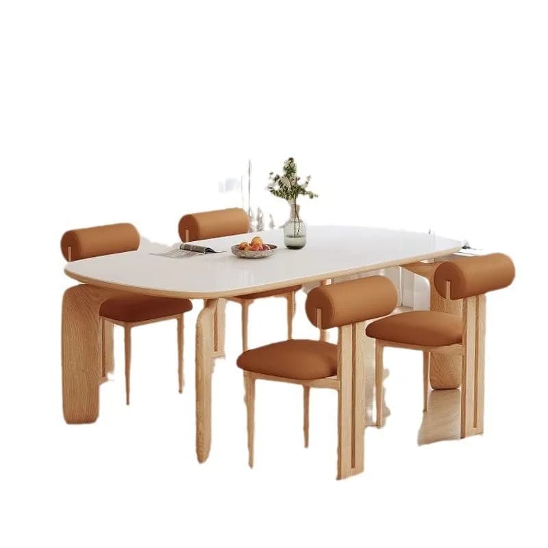 #For Cream style French rock slab solid wood dining table and chair logs modern simple Nordic style small