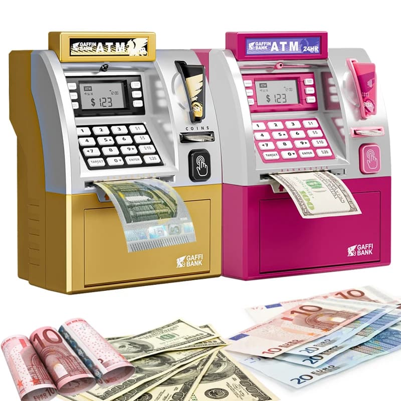 Automatic Roll Money ATM Piggy Bank Machine for Adults, Smart Password Card Swiping Money Safe Box, Birthday Gift Cash Storage