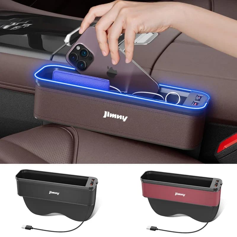Car Interior LED 7-Color Atmosphere Light Sewn Chair Storage Box  For Suzuki Jimny Auto Universal USB Storage Box Accessories