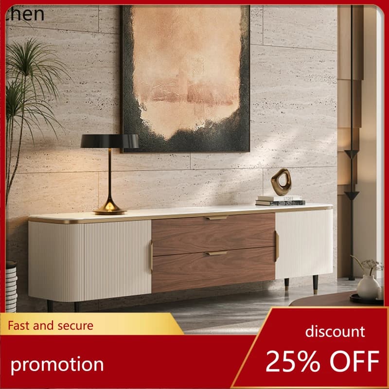 HT light luxury marble solid wood TV cabinet household simple living room spar high-end villa cabinet