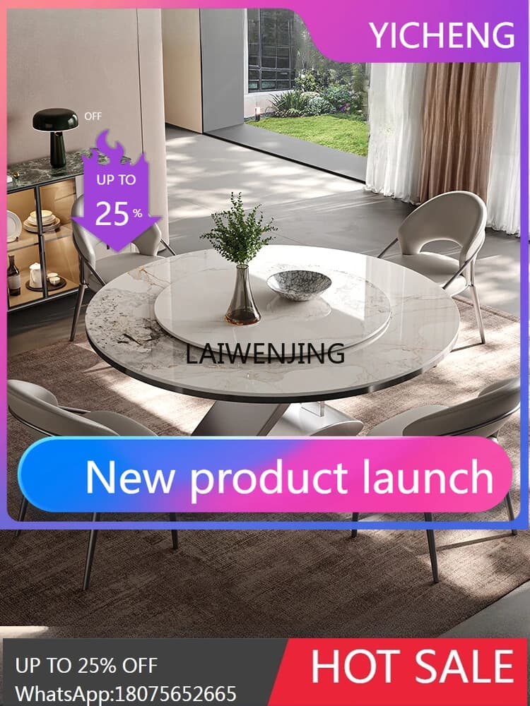 LYY  rock slab light luxury simple high-end rotating Italian minimalist round dining table and chair combination
