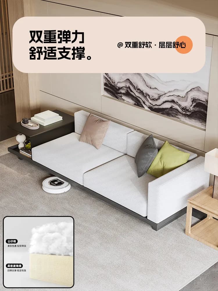 HYS  minimalist solid wood living room three-person straight row fabric sofa