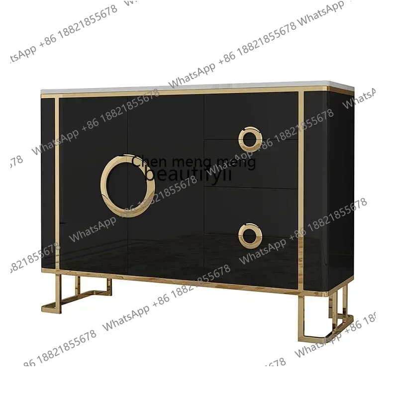 32Light luxury dining side cabinet restaurant storage porch partition cabinet marble stainless steel decorative cabinet