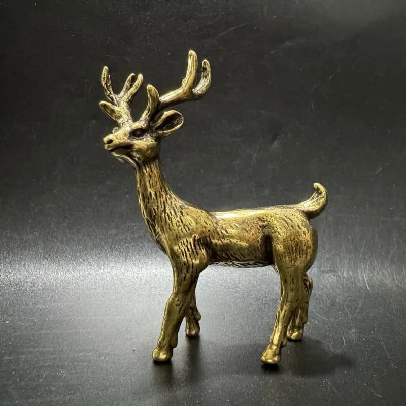 Brass Elk Ornament, Cute and Playful, Study Desk Decoration, Tea Pet Figurine, Antique Bronze Craft for Collection