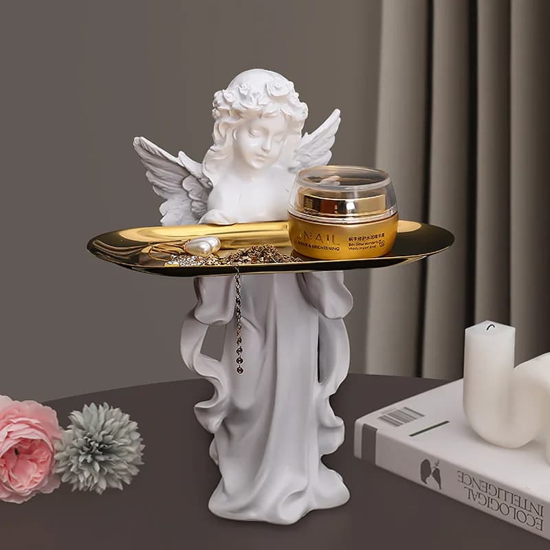 Nordic-Style Designed Praying Angel Durable Resin Tray Organizer for Perfume Cosmetics Dressing Table Tabletop
