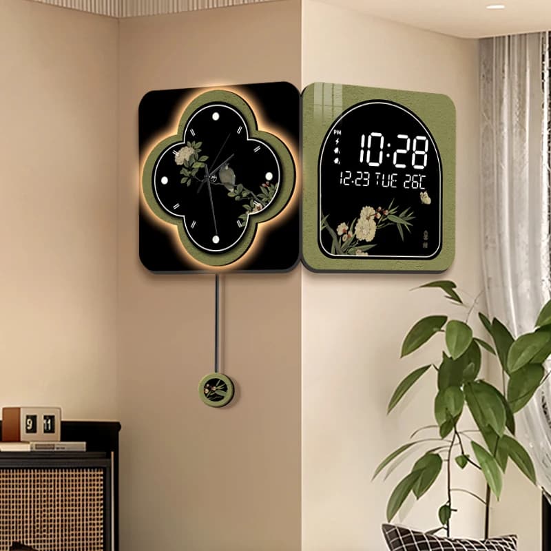 Retro Silent Wall Clock 2024 Corner Clock with Calendar Creative Vintage Wall Decor for Living Room Or Dining Room