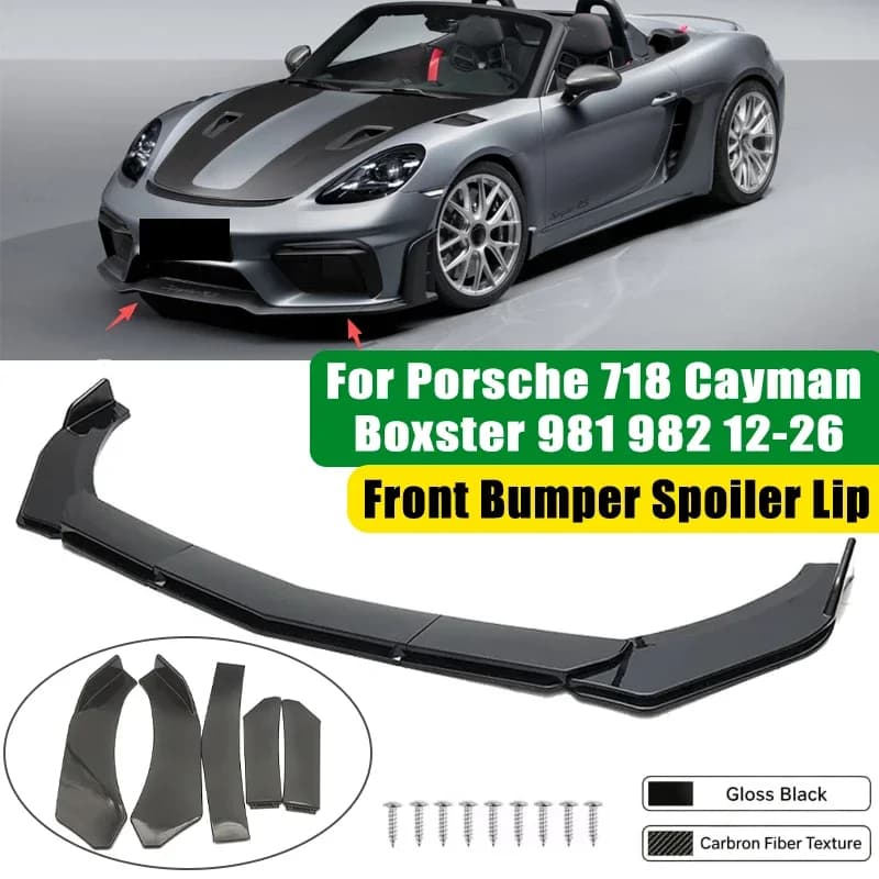 For Porsche 718 Cayman Boxster 981 982 12-26 5Pcs ABS Car Front Bumper Lip Spoiler Splitter Body Kit Canard Tuning Accessories