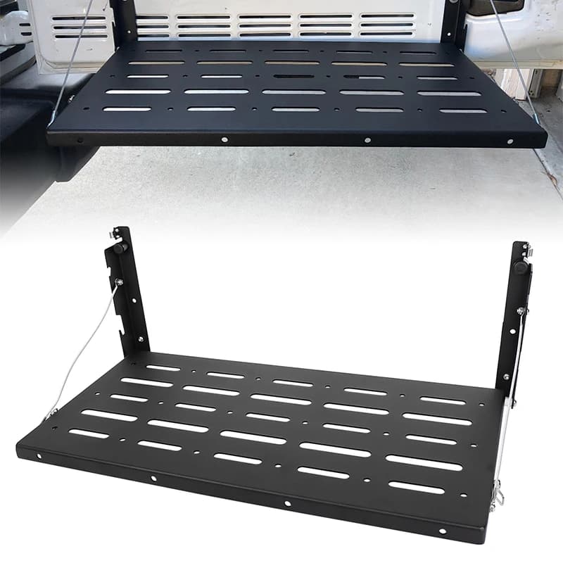 Alloy Matte Black Rear Trunk Door Mounting Tray Foldable Back Shelf Stand Tailgate Table For 2007-2018 Jeep Wra-ngler JK