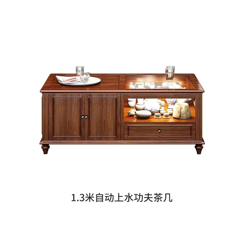 b19 Solid Wood Automatic Lifting with Light Glass Display Tea Table Tea Set Suit Integrated