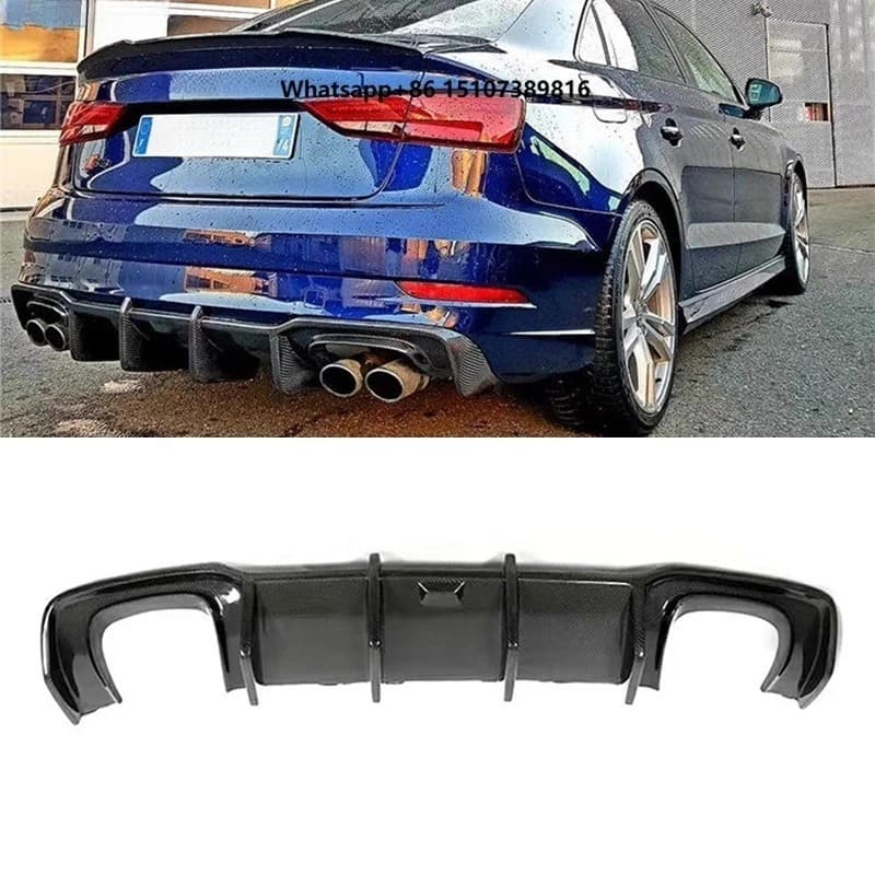 S3 Limousine 8V Sedan 2013-2020 Sport Carbon Fiber Rear Lip & Diffuser with Easy Installation Full Kit