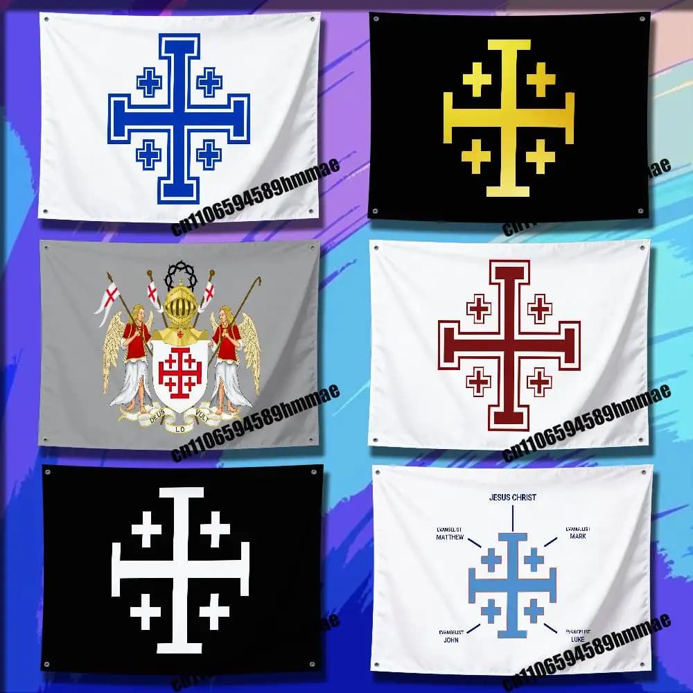 For Jerusalem Cross Flag 50x70cm Outdoor Garden Bedroom Decorate Wall Banner Tapestry Flags