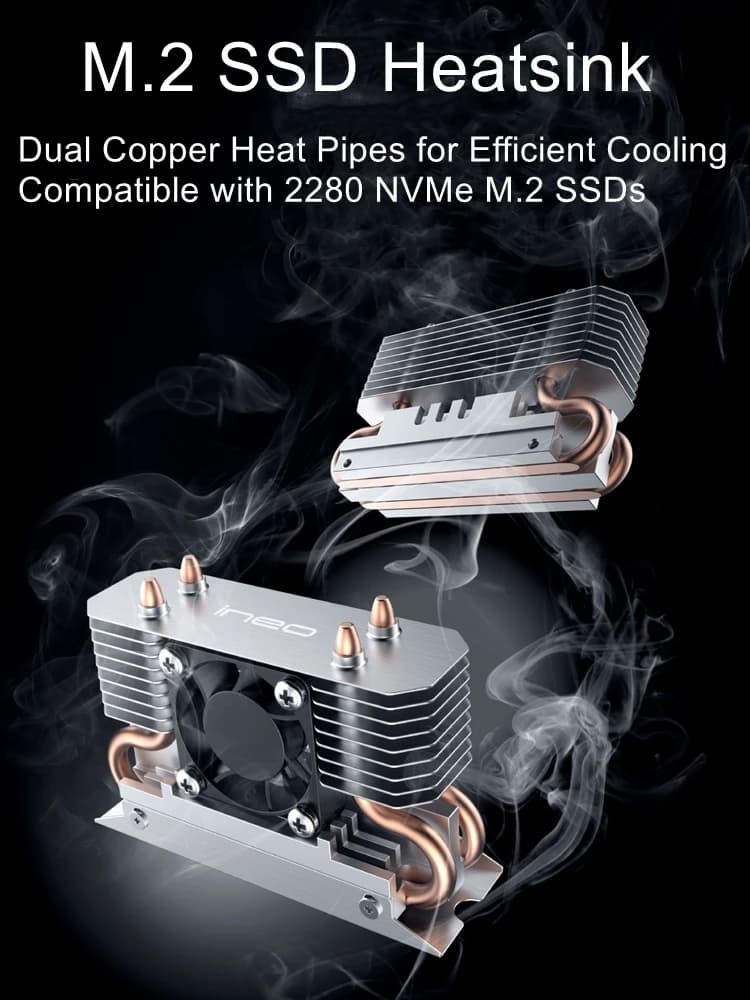 Smart Speed-Adjusting Fan with Dual Composite Copper Tubes and Double-Sided Heat Sink Fins NVMe SSD Cooling Armor