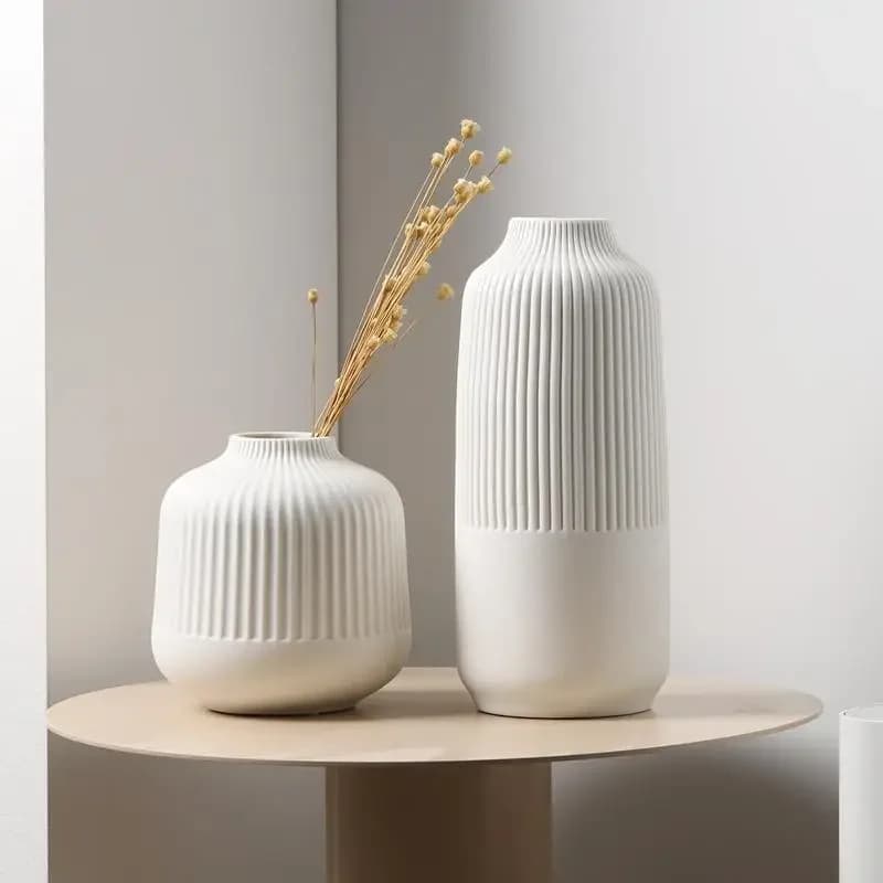 Set of 2 Ceramic Vase in Nordic Style, Decovase Large for Pampas Grass As Boho Deco, Vase Black Matt for Flowers