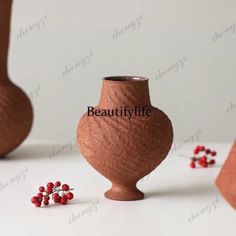 Ceramic, vase ornament, living room vase, new Chinese coarse pottery flower ornament