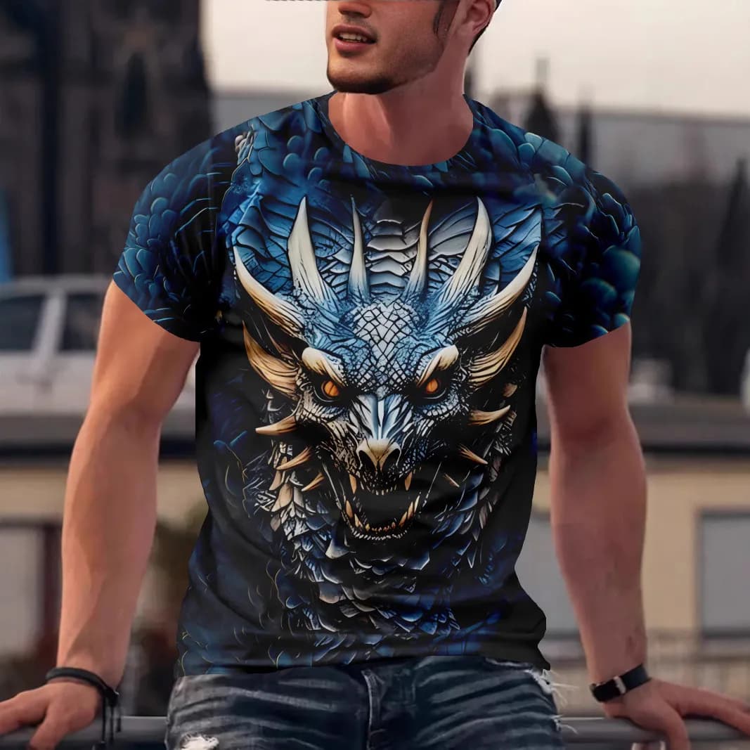 Funny 3D Dragon Print Men's T Shirt Casual O-neck Loose Short Sleeve Tops Summer Breathable Fashion Clothing Street Hip Hop Tees