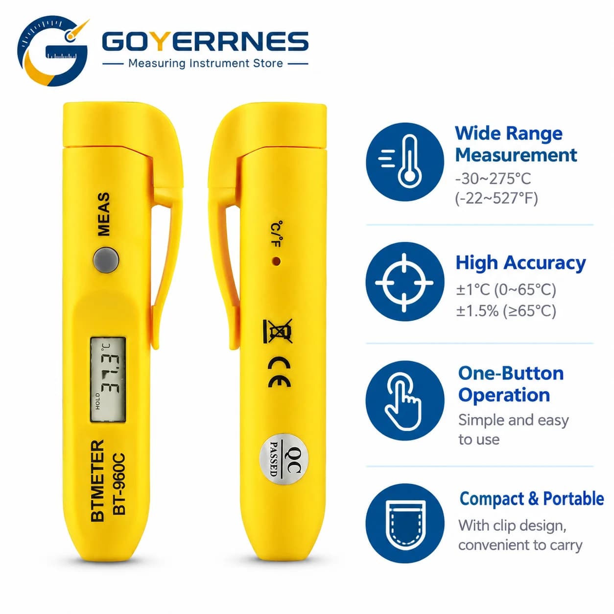 960A Infrared Thermometer -30-275C Non-Contact IR Temperature Gun for Cooking BBQ HVAC Home Repair