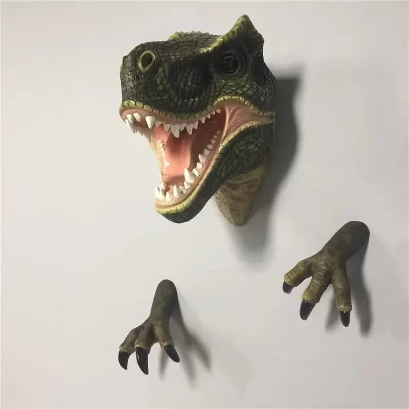 Custom Resin Life Like Hand Paint Dinosaur Head Statue 3D Wall Art Sculpture