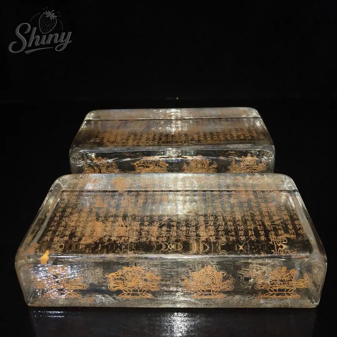 1pcs Antiques China Tibetan Buddhism Eight Auspicious Symbols Crystal Brick Carved Buddhist Scriptures Religious Decorations