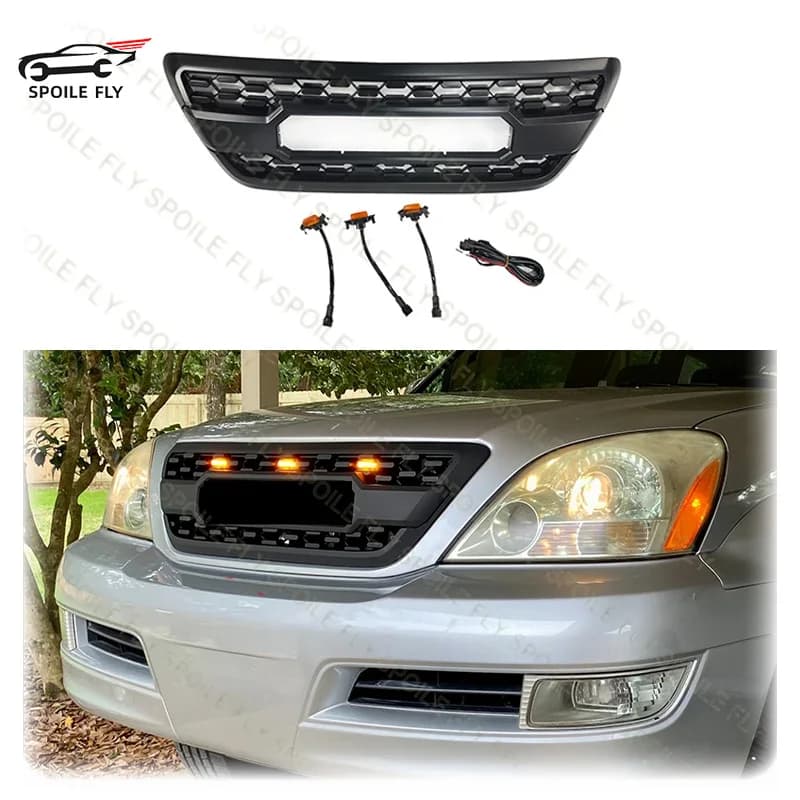 For Lexus GX470 2004-2009 High Quality ABS TRD Style Car Front Bumper Grille Front LED Grille Racing Grills Black Body Kit