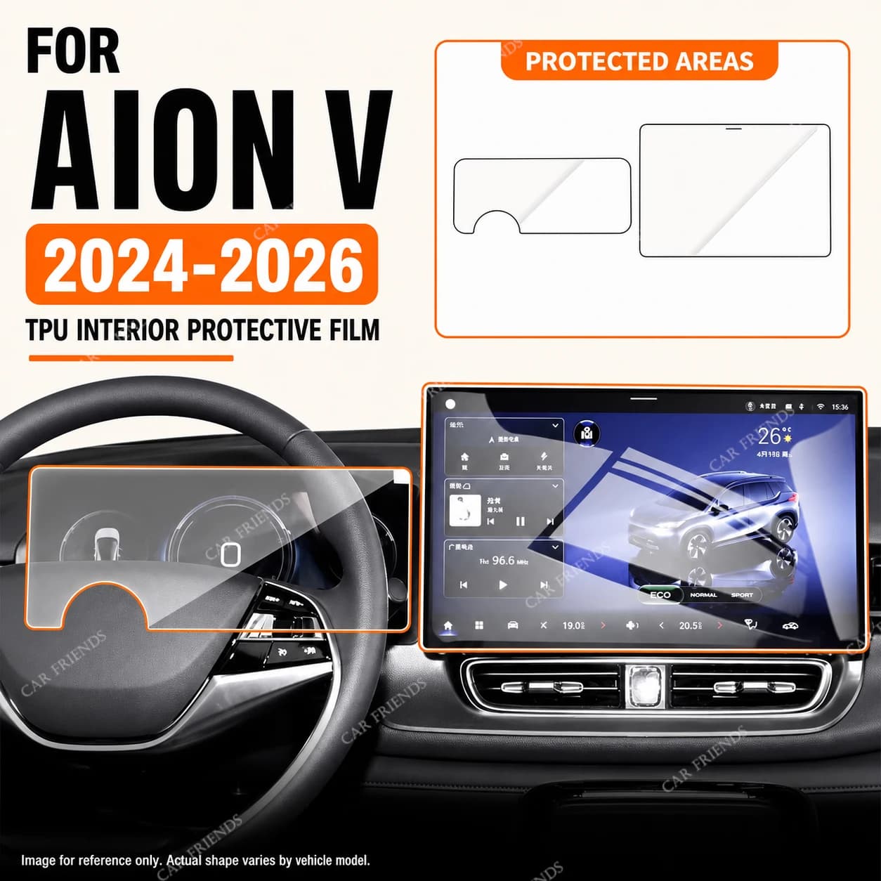 For AION V 2024-2026 Transparent TPU Interior Protective Film for Dashboard Screen Center Console Armrest Door Handle Gear Panel