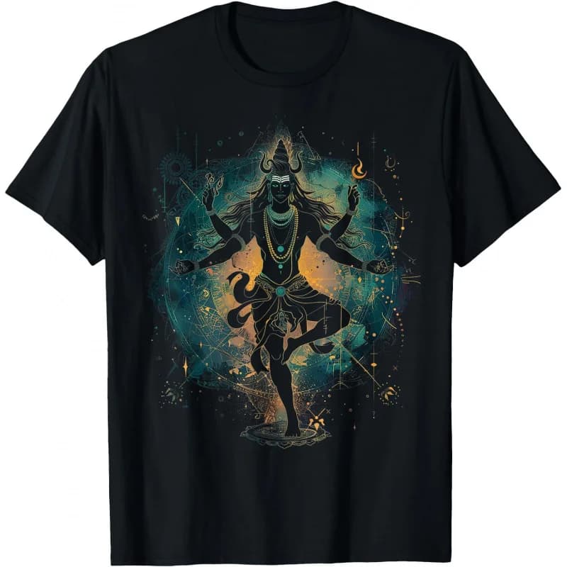 Shiva Spiritual Hindu God Tandava Dance Gift t shirt Yoga Meditation Mythology print Short Sleeve Graphic clothes All size tops