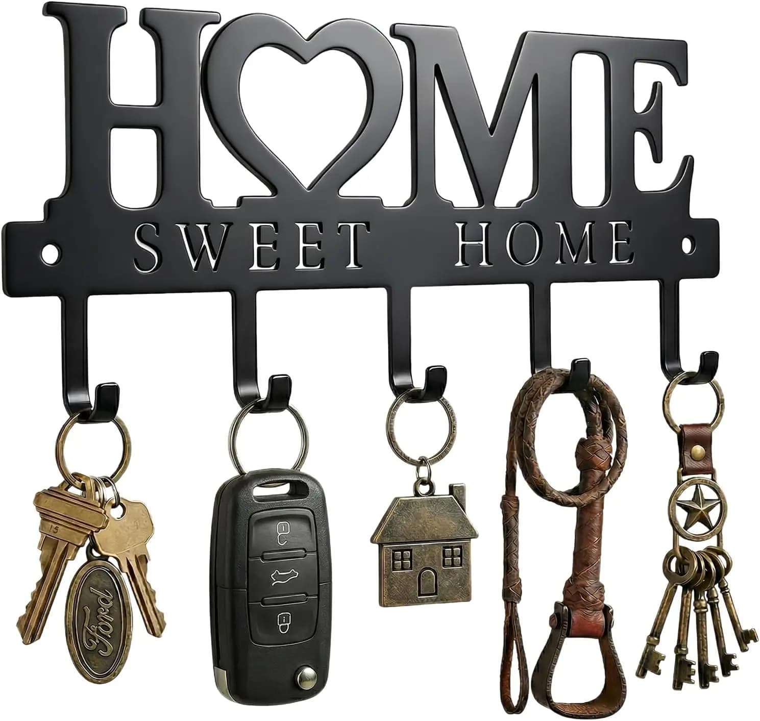 Entryway Wall Key Holder with 5 Hooks, Metal Key Rack Wall Mount for Keys, Bags and Leashes, Decorative Organizer for Entryway,