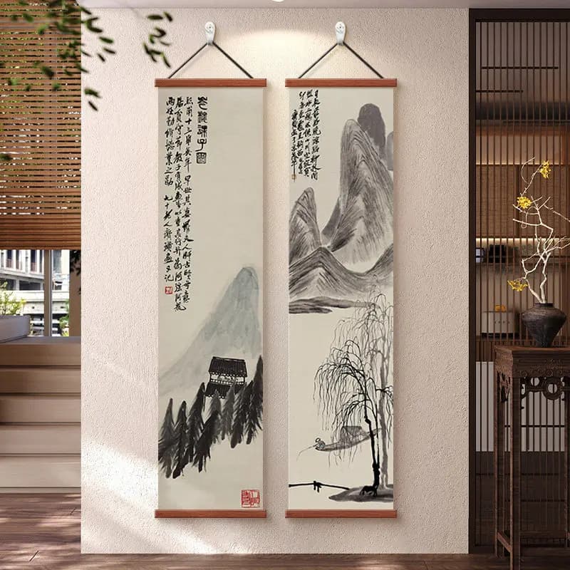 Qi Baishi Style Chinese Scroll Hanging Painting, New Chinese Zen Wall Art, Song Aesthetic Tea Room Foyer room decor aesthetic