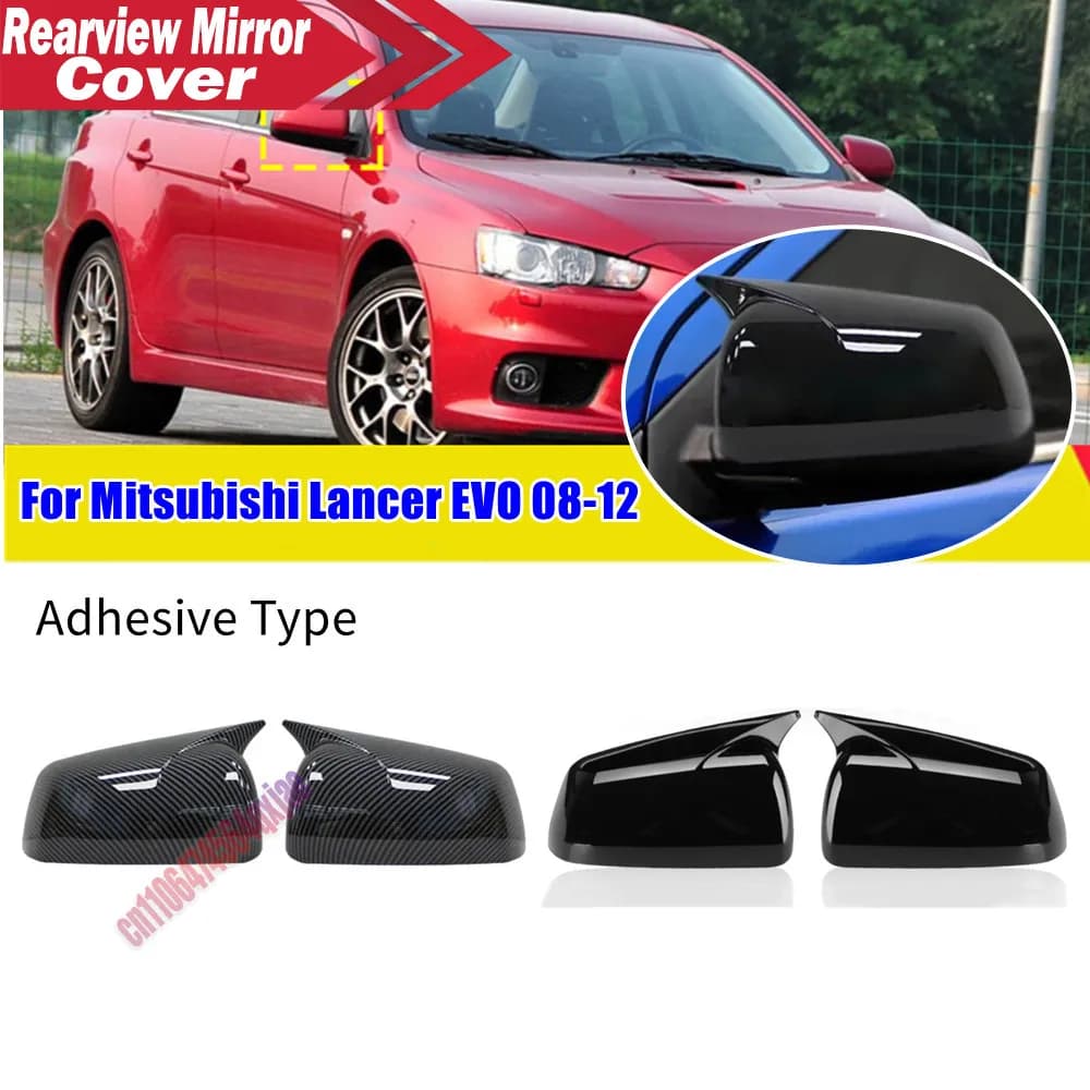 For Mitsubishi Lancer X 10 EX EVO 2008-2012 ABS Rearview Side Mirror Cover Wing Cap Exterior Door Trim Adhesive Without Signal