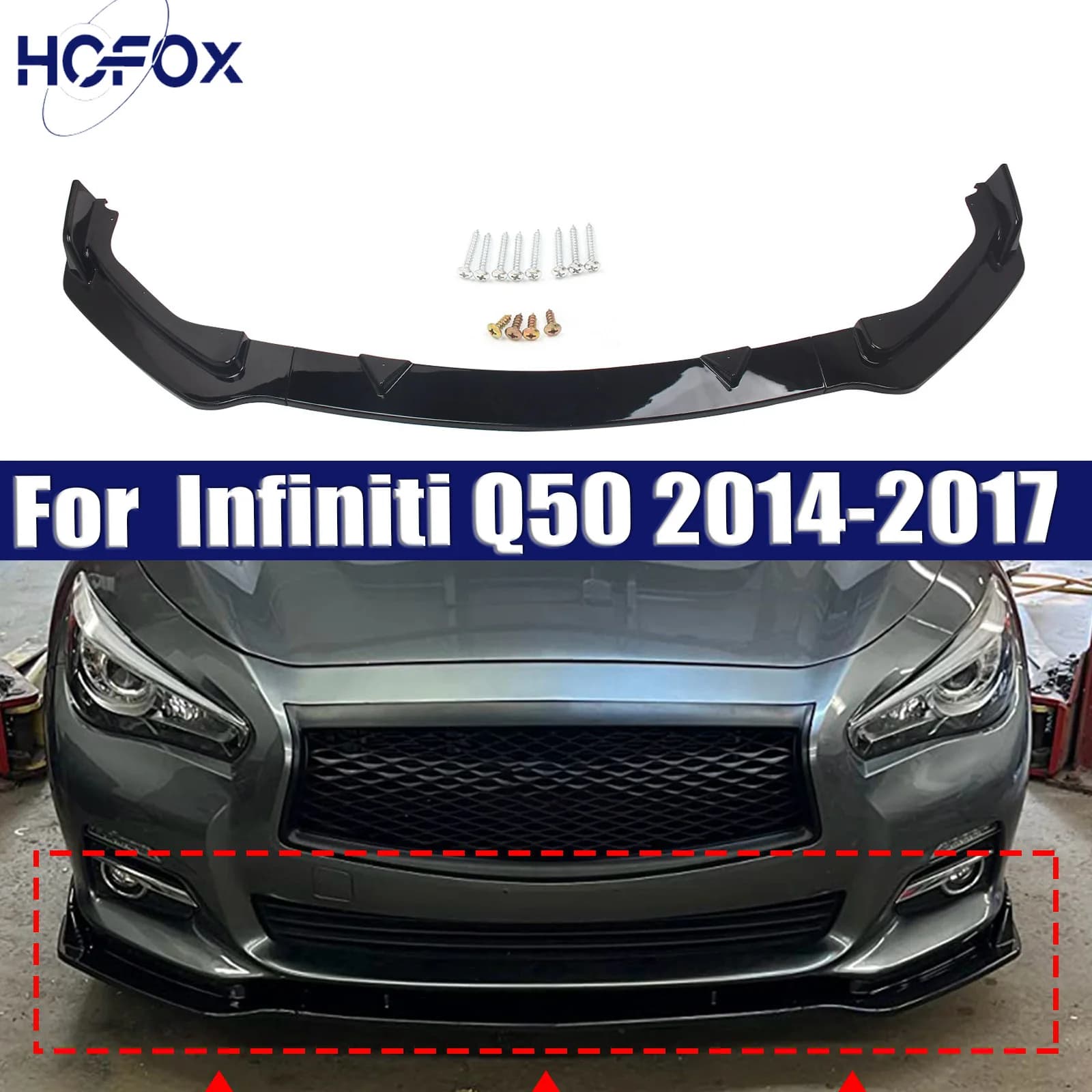 Front Bumper Spoiler Lip Splitter Diffuser Lower Guard Protective BodyKits Tuning For Infiniti Q50 2014-2017 Base Version