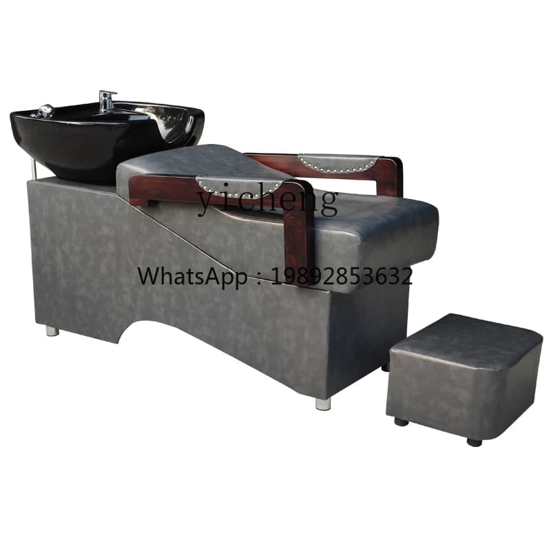 ZZ YY Solid Wood Shampoo Chair Flushing Bed New Hair Saloon Dedicated Ceramic Basin