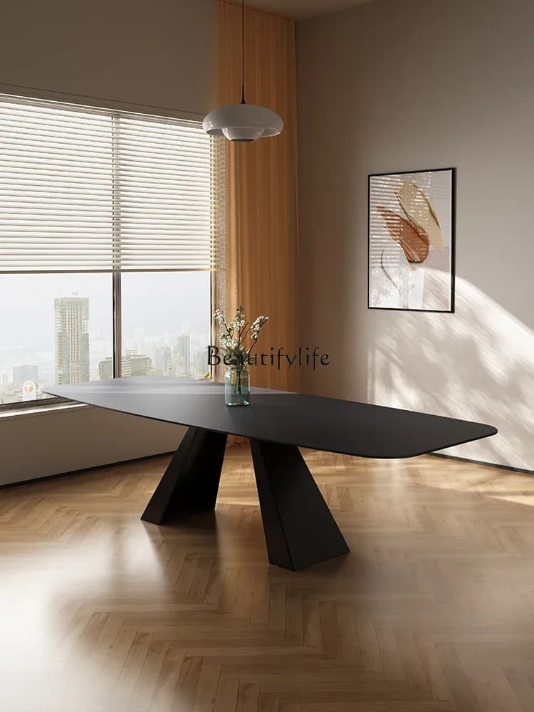 FGSmall apartment Italian minimalist dining table rock slab black and white dining table