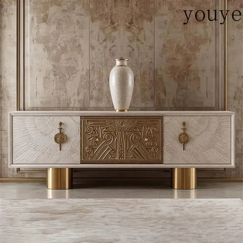 American light luxury dining side cabinet villa high-end solid wood storage cabinet modern living room wall decoration