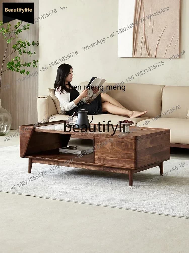 Y183North American black walnut Pandora rock slab coffee table Nordic solid wood living room tea table rectangleQQ