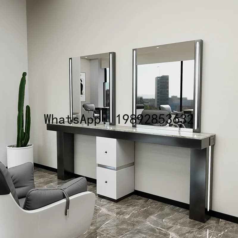 BF  Mirror Table Hair Salon Special Stainless Steel with Cabinet Hair Mirror Internet Celebrity Hair Salon Double-Sided Mirror