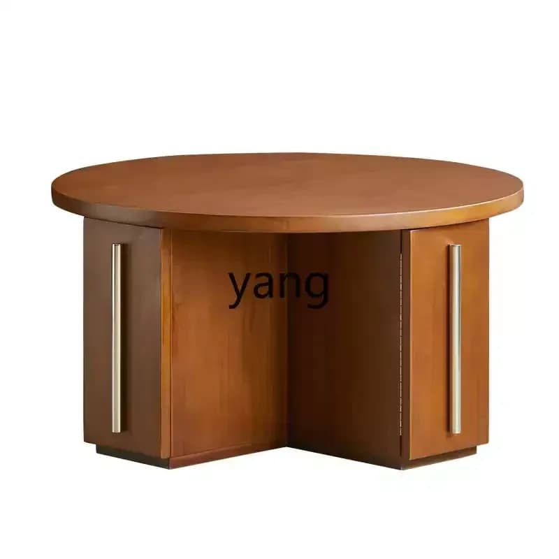 CX solid wood living room round storage coffee table small apartment solid wood round table