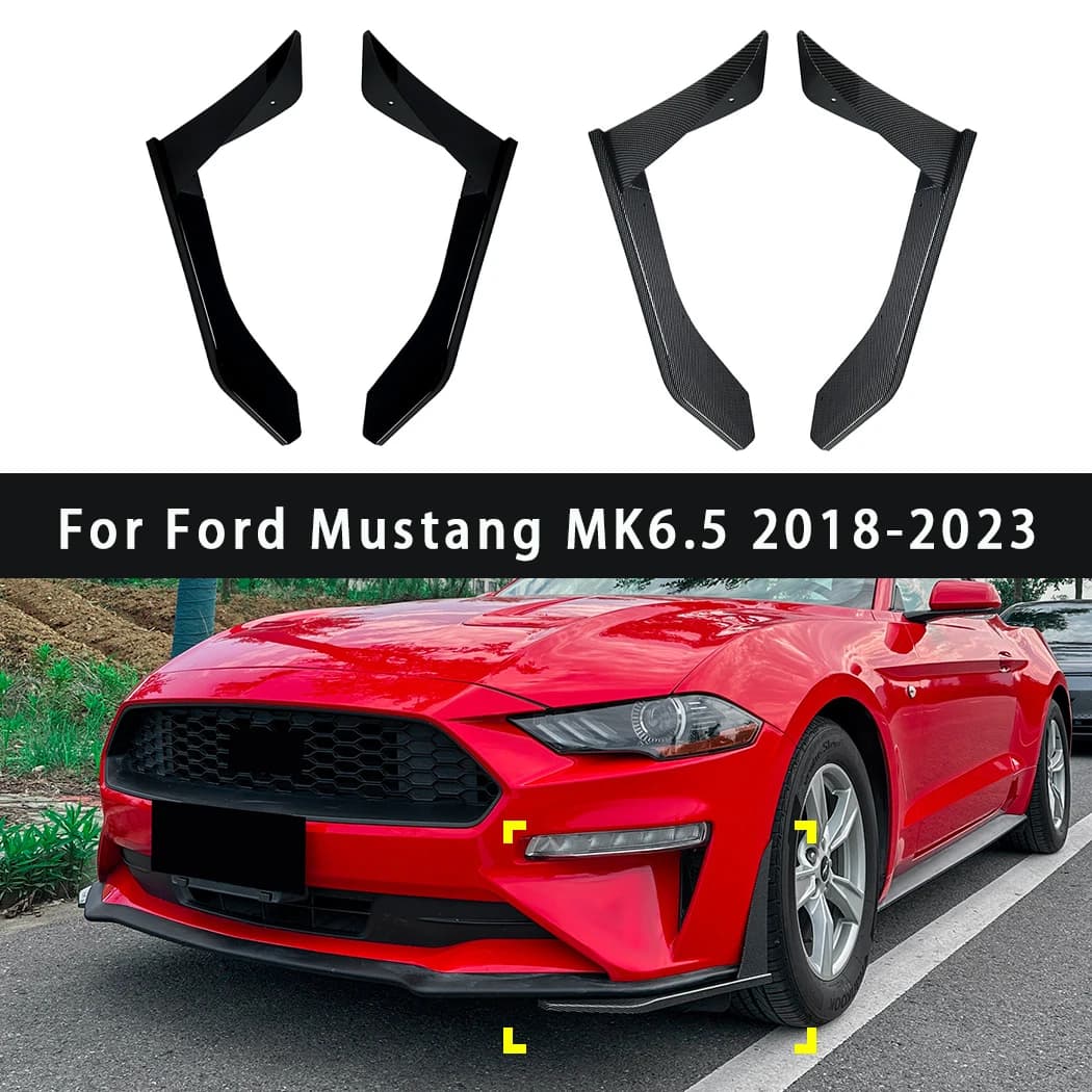 2PCS Car Front Wrapping Corner for Ford Mustang MK6.5 2018-2023 Sidea Bumper Turning Splitter Protection Body Kit Auto Accessory