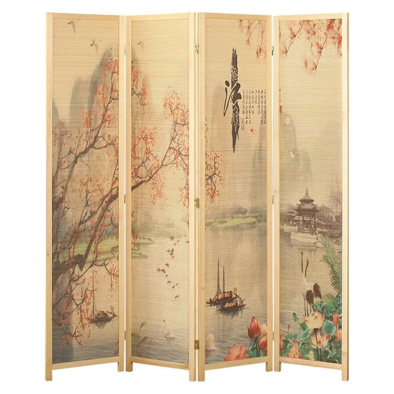 Bamboo screen partition living room household Chinese landscape flowers and birds modern simple entrance door bedroom folding