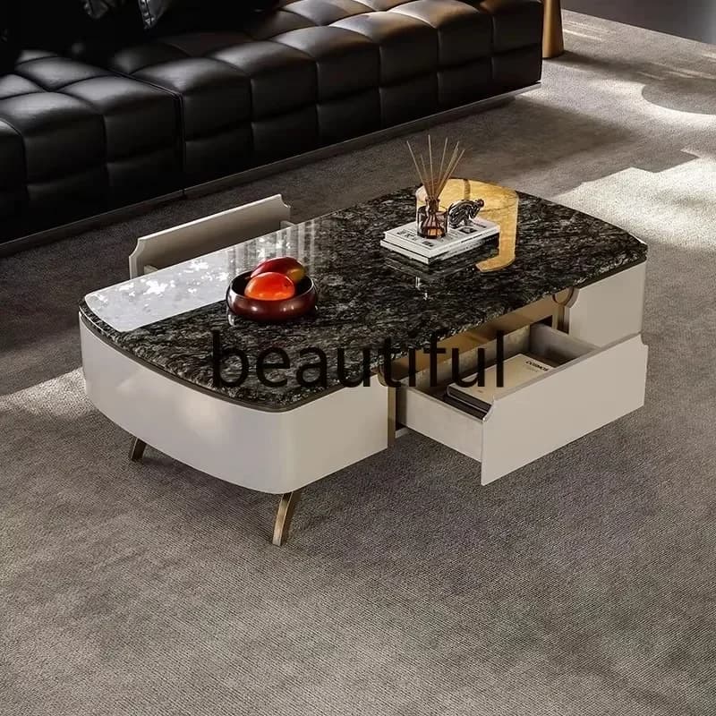 yj58 Italian light luxury TV cabinet coffee table combination villa natural luxury stone locker solid wood TV cabinet