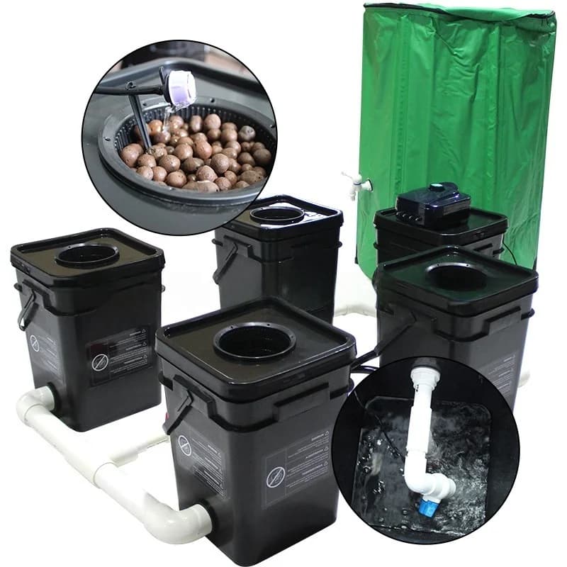 Green water bag no included 27L RDWC Drip Irrigation Recirculating System 4 Buckets Hydroponic Nutrient Automatic Control Modern