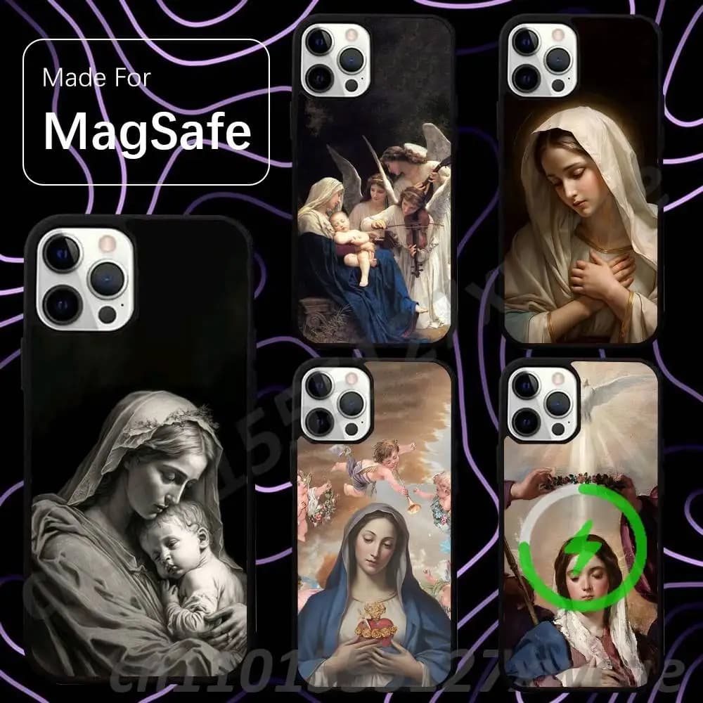 Virgen Mary Virgin Bible For Magsafe Wireless Charger Case For iPhone 15,16,17,13,14,11,12,Pro,Max,Plus,E,Air,Mini Protection